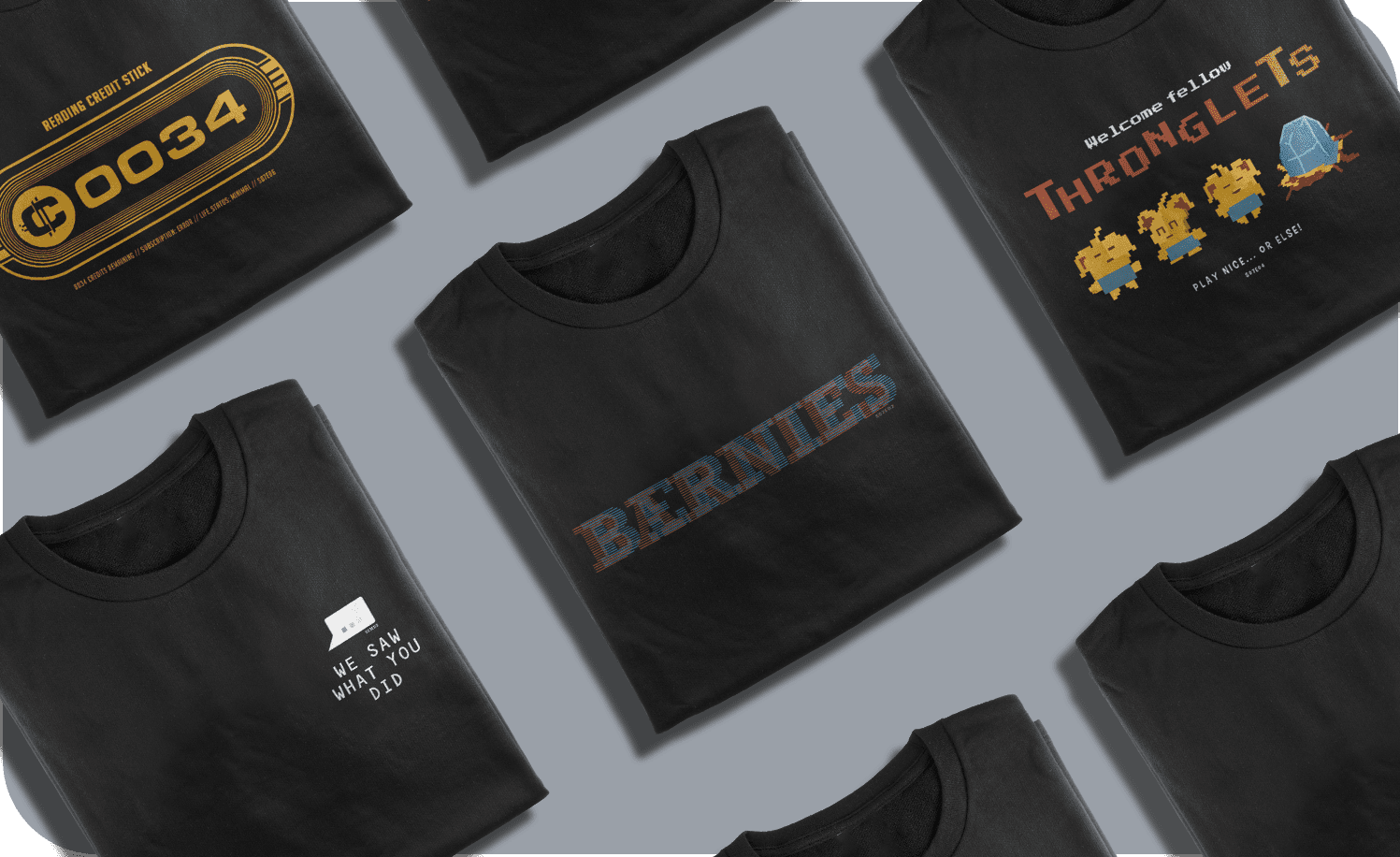 Folder Black Mirror themed t-shirts.